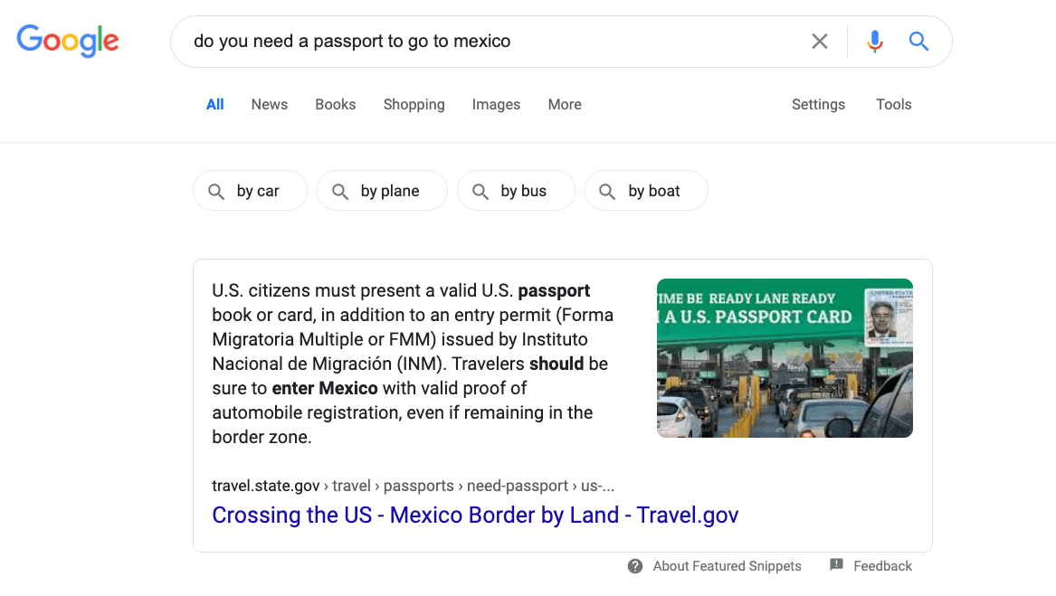 Google search result example