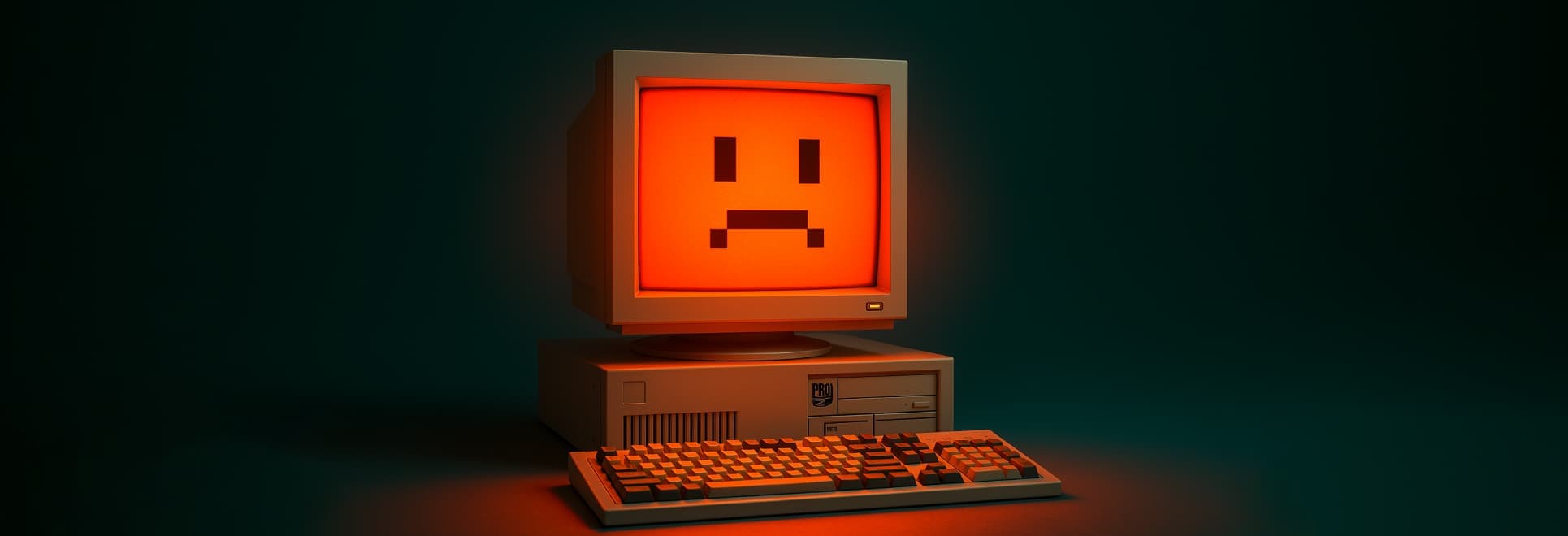 9 Signs its time for a website redesign header image of a funny, red glowing monitor with a frowny face